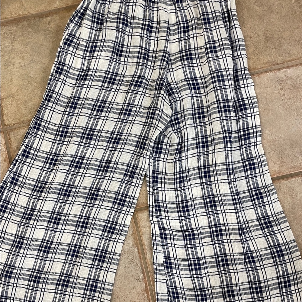 CP Shades Navy and White Plaid Wide-Leg Pants L - Picture 6 of 6